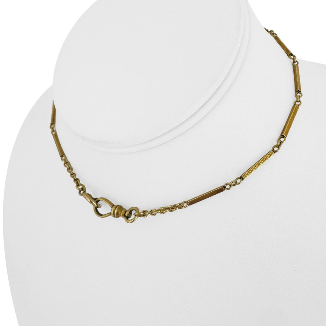 14k Yellow Gold 9.4g Vintage Solid Cable and Bar Link Dog Clip Watch Chain 13"
