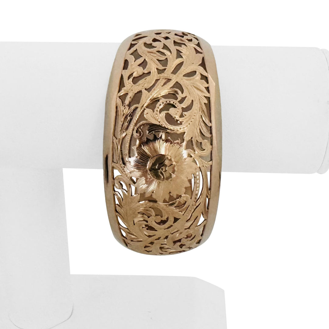 12k Rose Gold 36.4g Very Large Solid Vintage Floral Cuff Bracelet 7.5"