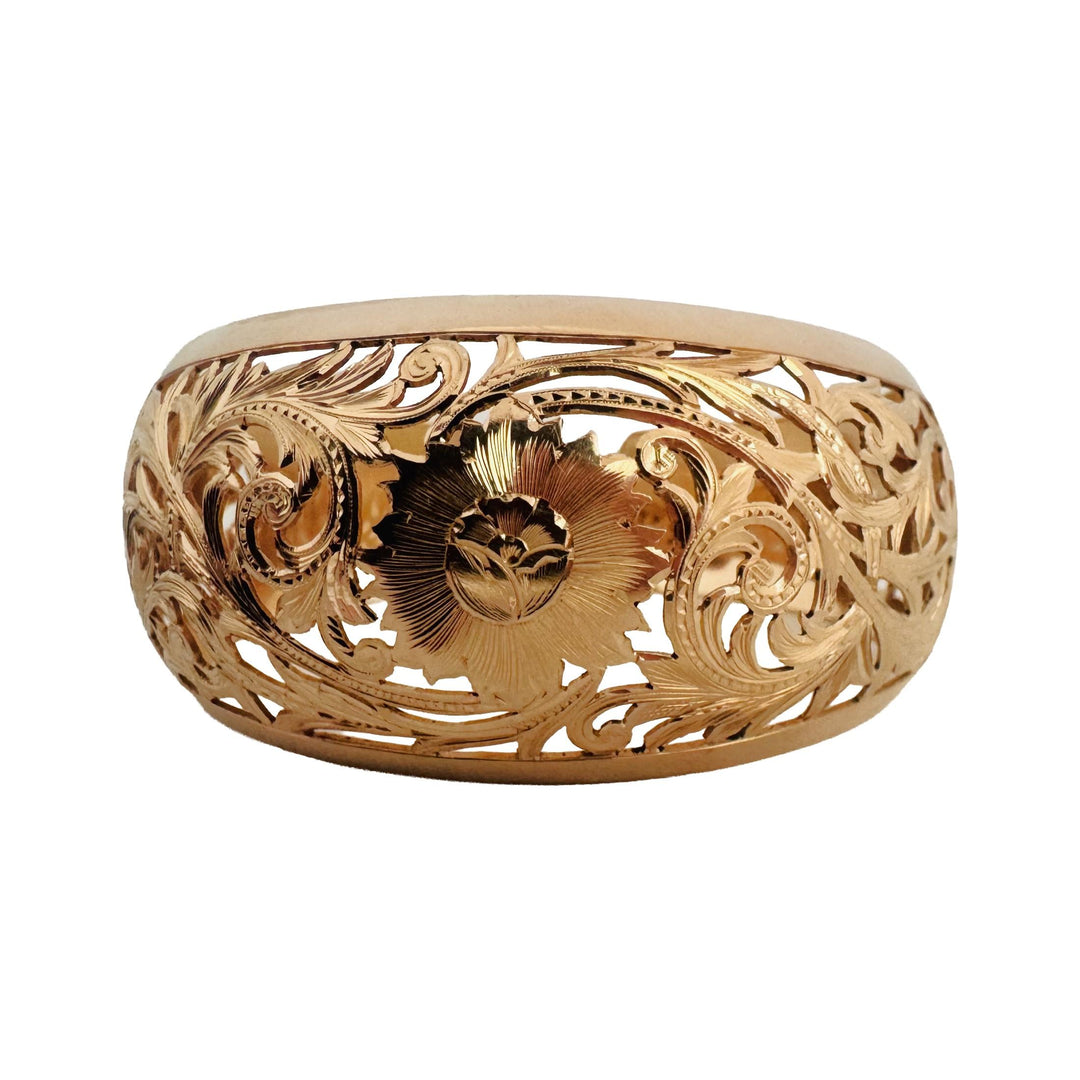 12k Rose Gold 36.4g Very Large Solid Vintage Floral Cuff Bracelet 7.5"
