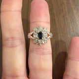 14k White Gold Blue Sapphire and Diamond Vintage Ring Size 6.75