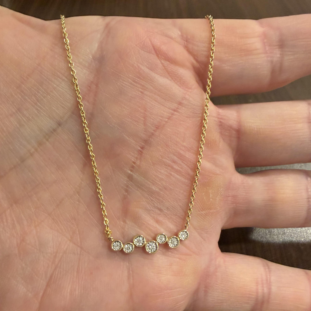 14k Yellow Gold and 0.30cttw Bezel Set Diamond Station Pendant Necklace 18"