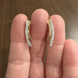 14k Yellow and White Gold Diamond Curved Bar Stud Earrings 1"