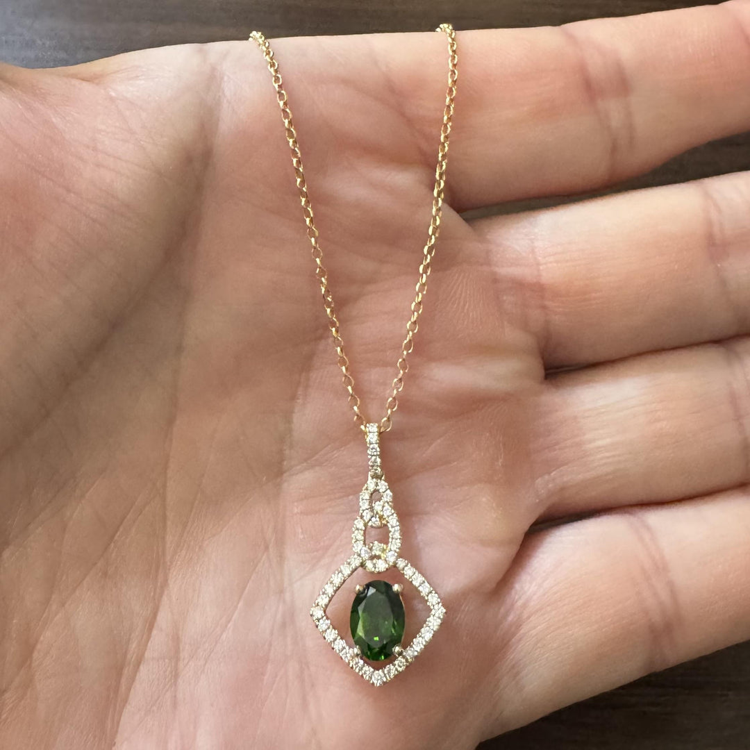 LeVian 14k Yellow Gold Hunters Green Tourmaline and Diamond Pendant Necklace