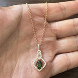 LeVian 14k Yellow Gold Hunters Green Tourmaline and Diamond Pendant Necklace