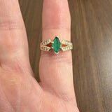 14k Yellow Gold Emerald and Diamond Ladies Band Ring Size 5.75