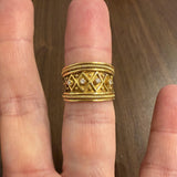 18k Yellow Gold and Diamond Wide Vintage Heavy Band Ring Size 7