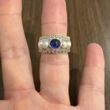 18k Yellow Gold Cabochon Sapphire Pearl and 1.25cttw Diamond Heavy Ring Size 7