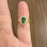 18k Yellow Gold Green Tourmaline and Diamond Halo Ring Size 4.5