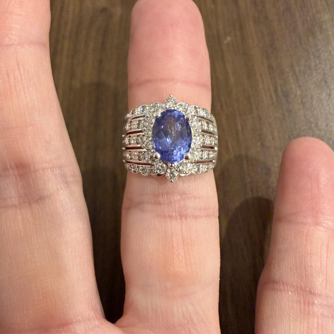 LeVian 18k White Gold 1.50ct Tanzanite and 0.80cttw Diamond Ring Size 6.75