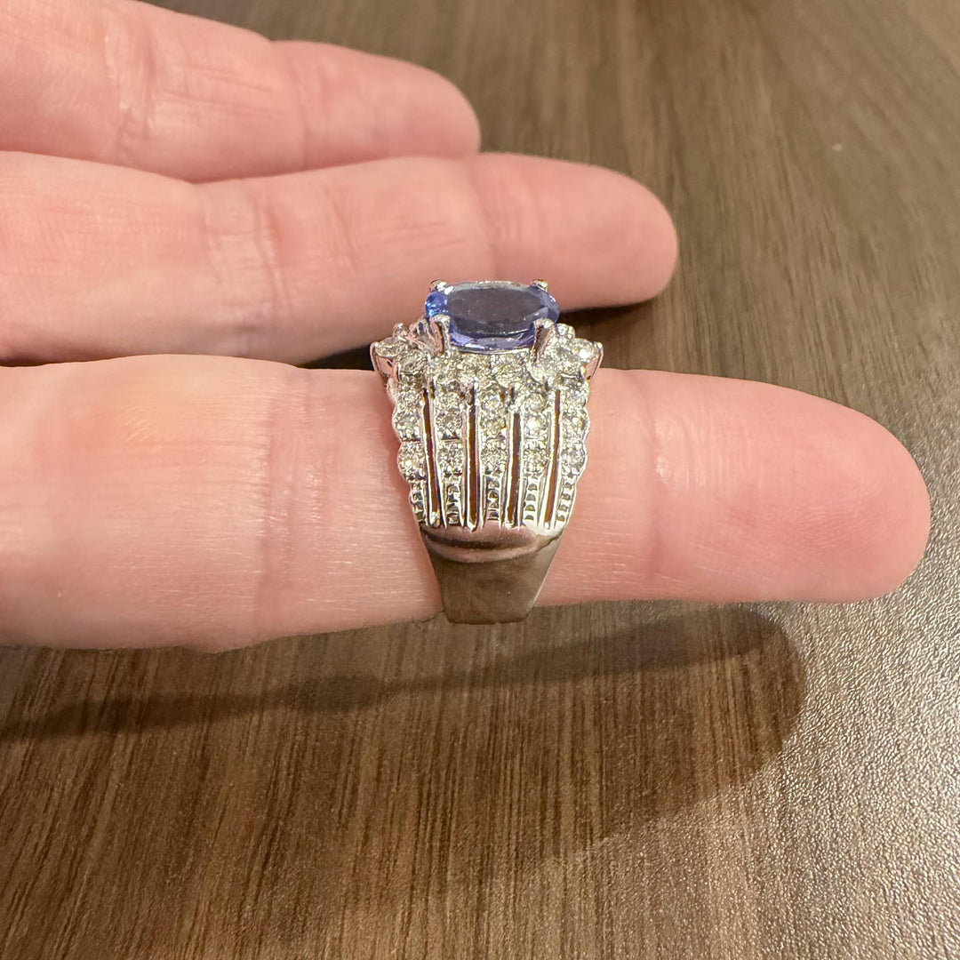 LeVian 18k White Gold 1.50ct Tanzanite and 0.80cttw Diamond Ring Size 6.75