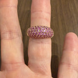 LeVian 18k Yellow Gold and Pave Set Pink Sapphire Bombe Band Ring Size 8