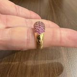 LeVian 18k Yellow Gold and Pave Set Pink Sapphire Bombe Band Ring Size 8