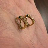 18k Yellow Gold Emerald and 0.15cttw Diamond Solid Huggie Clip On Earrings