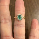 14k Yellow Gold Emerald and 0.30cttw Diamond Halo Ladies Ring Size 6.75
