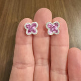 18k White Gold Pink Sapphire and 0.40cttw Diamond Butterfly Stud Earrings