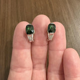 18k White Gold Green Tourmaline and Diamond Huggie Earrings