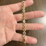 14k Yellow Gold 16.6g Bezel Set Multi Gemstone Circle Link Bracelet 7.25"