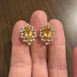 14k Yellow Gold Citrine and Diamond Halo Huggie Earrings