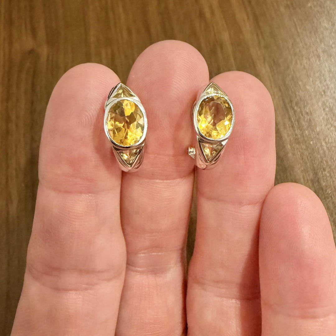 14k White Gold and Citrine 6g Solid Huggie Earrings