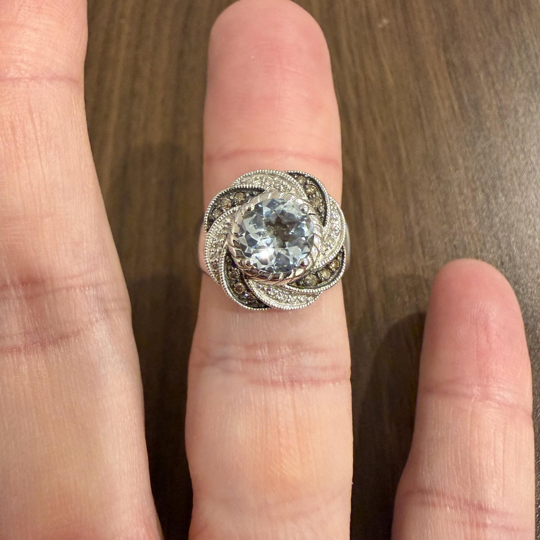 LeVian 18k White Gold 1.50ct Aquamarine and 0.50cttw Diamond Swirl Ring Size 7