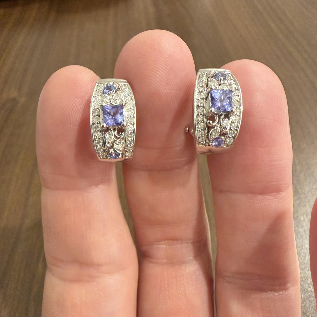 Effy 14k White Gold Tanzanite and 0.50cttw Diamond Huggie Earrings