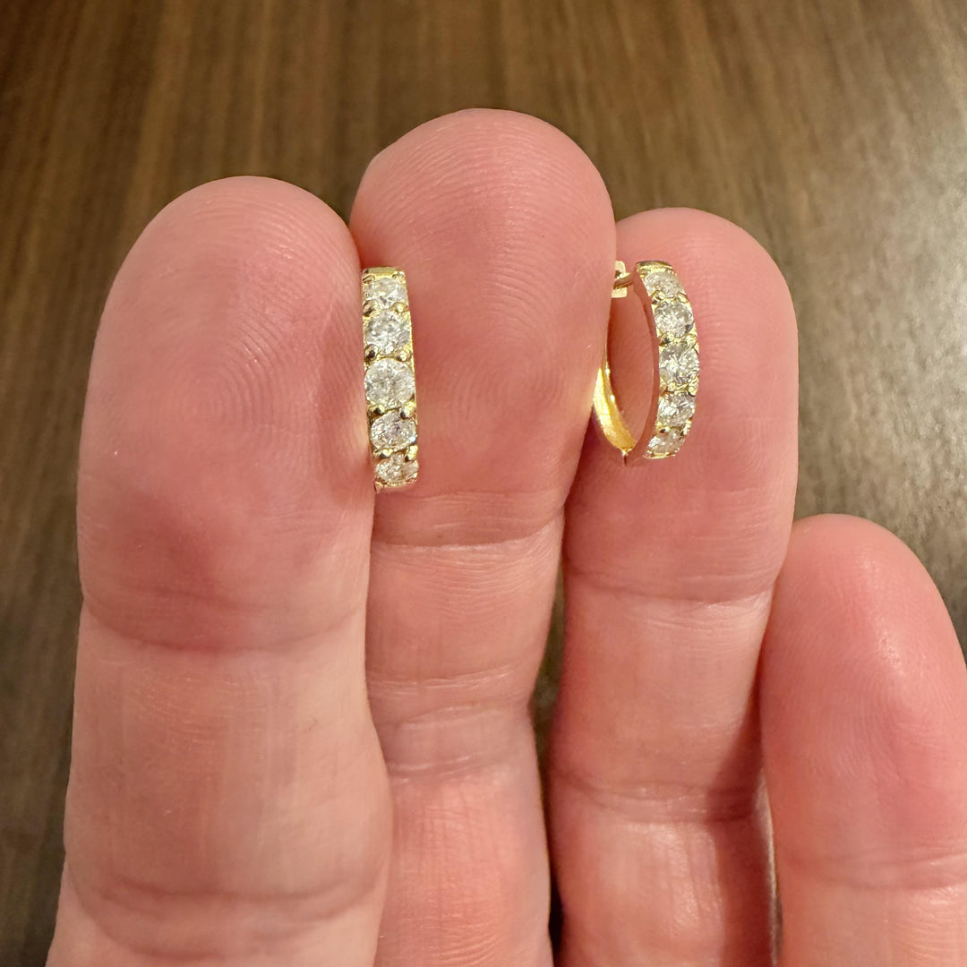 18k Yellow Gold and 0.50cttw Diamond Small Hoop Earrings