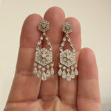 14k White Gold and 1.25cttw Diamond Vintage Filigree Drop Dangle Earrings