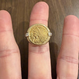 21.6k Yellow Gold Indian Head Coin and 14k Gold and Diamond Ring Size 8.25
