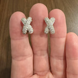 18k White Gold and 1.50cttw Pave Set Diamond Solid X Huggie Earrings