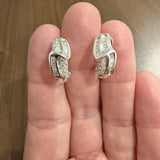 14k White Gold and 0.40cttw Round and Baguette Diamond Huggie Earrings