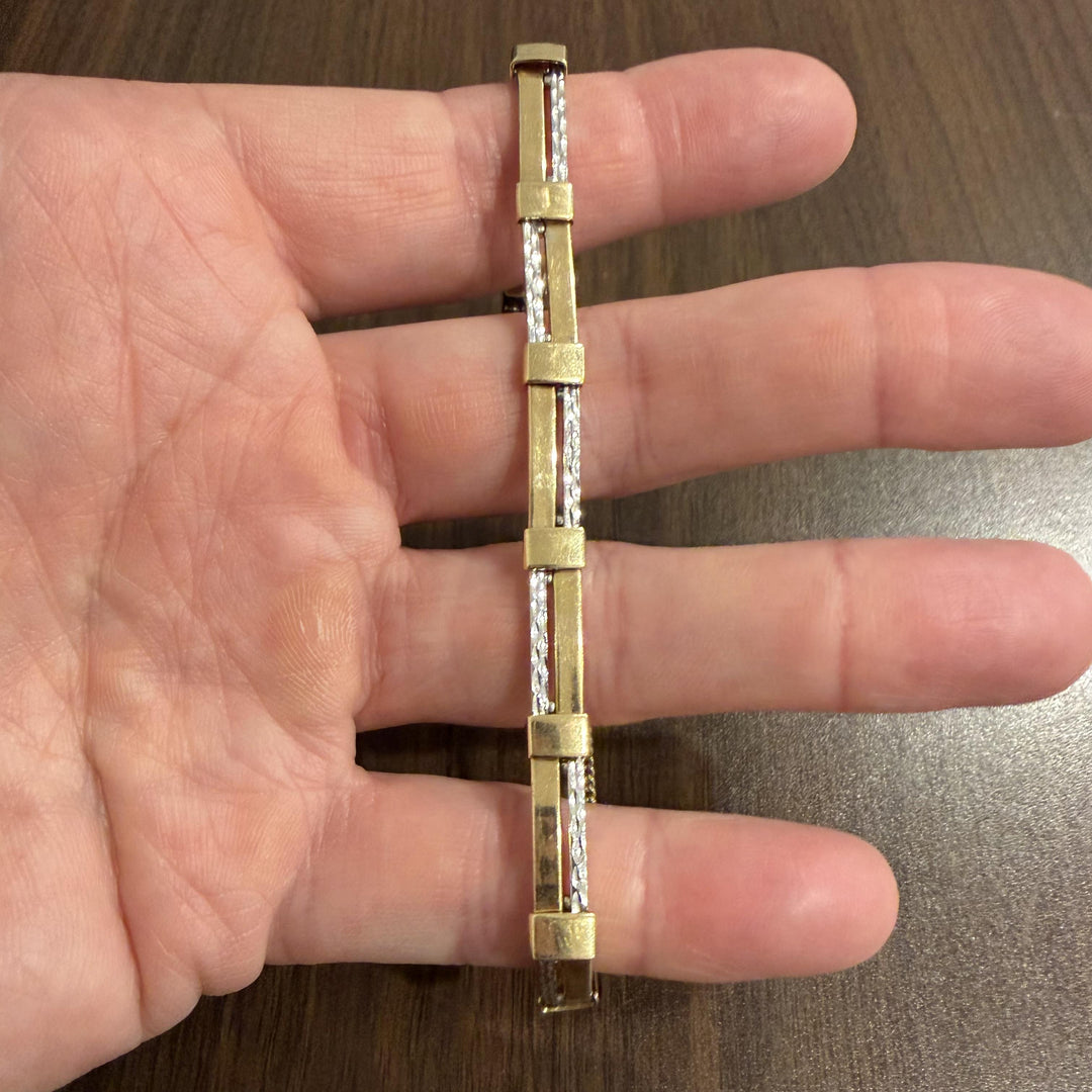 14k Yellow and White Gold 13g Diamond Cut Bar Link Bracelet 7.25"
