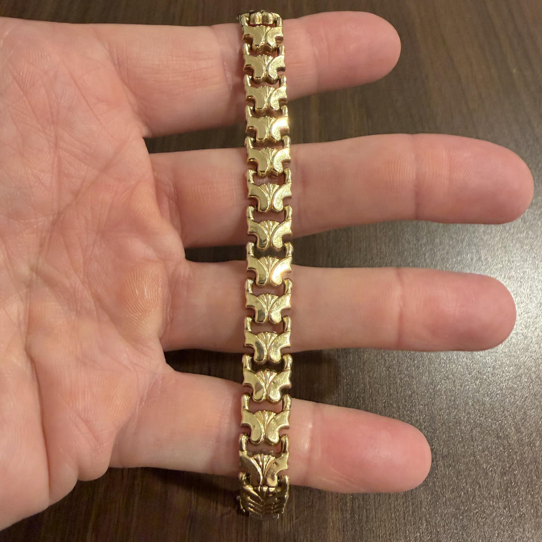 14k Yellow Gold 10.4g Vintage Milor 10mm Fancy Link Bracelet Italy 7"