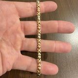 14k Yellow White and Rose Gold 8.3g Ladies XO Link Bracelet 7"
