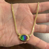 18k and 14k Yellow Gold Ruby and Ammolite Oval Pendant Foxtail Necklace 16.5"