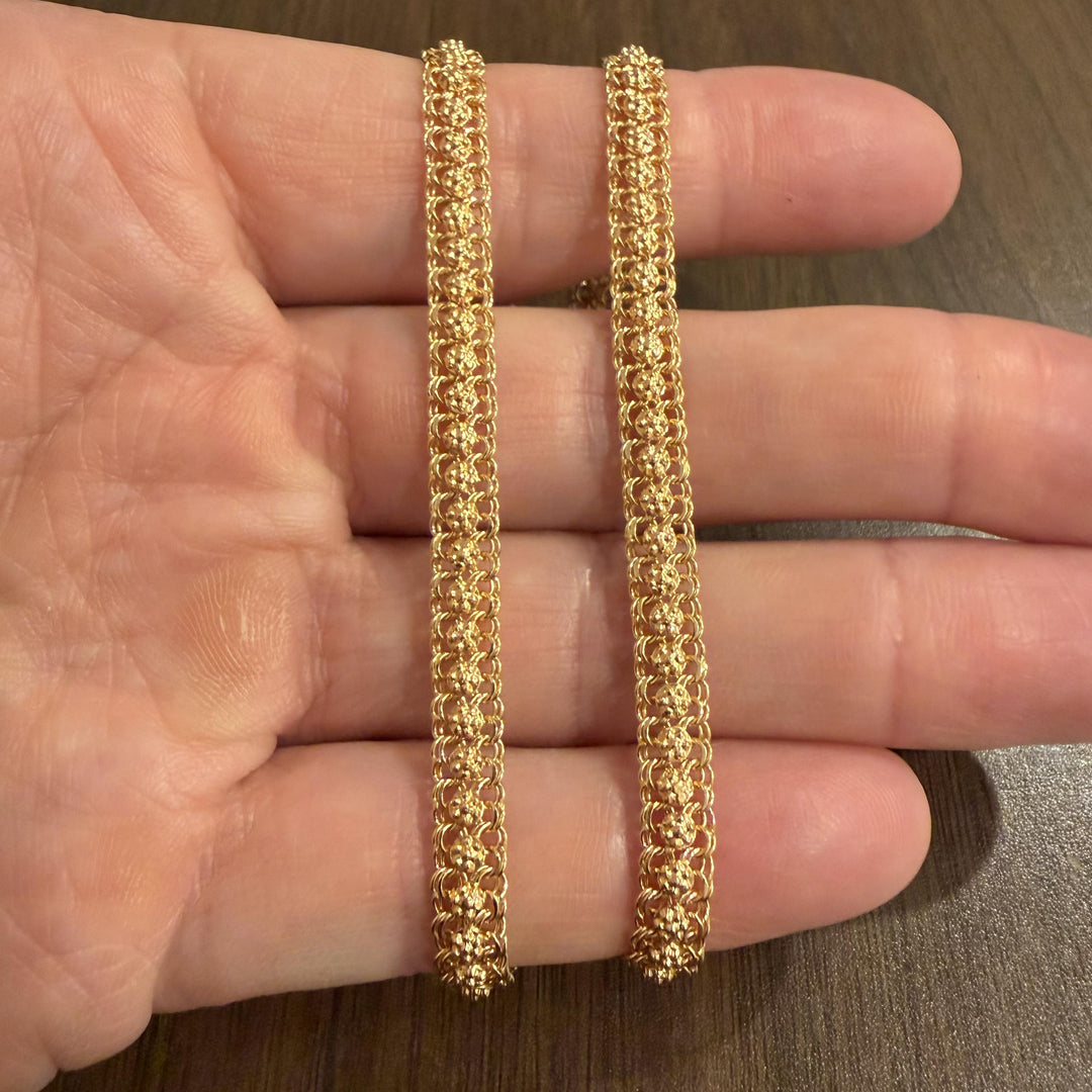 19k Portuguese Yellow Gold 22.3g Solid Floral Fancy Curb Link Chain Necklace 16"
