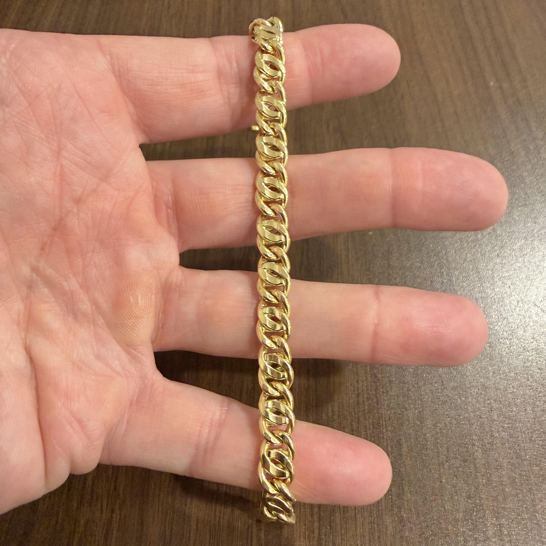 18k Yellow Gold 19.6g Men's Polished 8mm Fancy Curb Link Bracelet Italy 8"