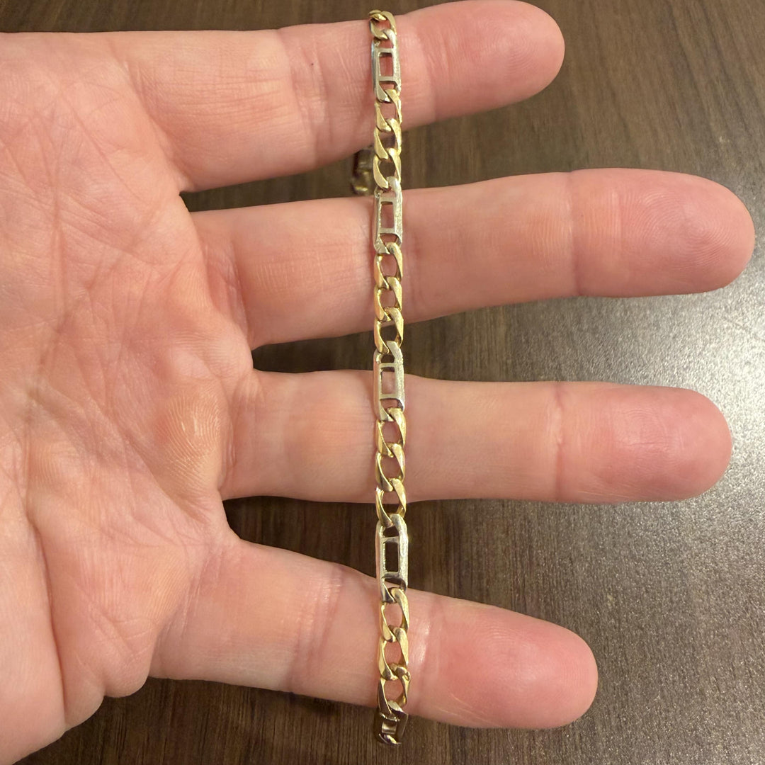 18k Yellow and White Gold 7.8g Men's 4.5mm Fancy Curb Link Bracelet 8"