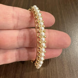 14k Yellow Gold and Pearl 17.6 Solid Vintage Bangle Bracelet 6.25"