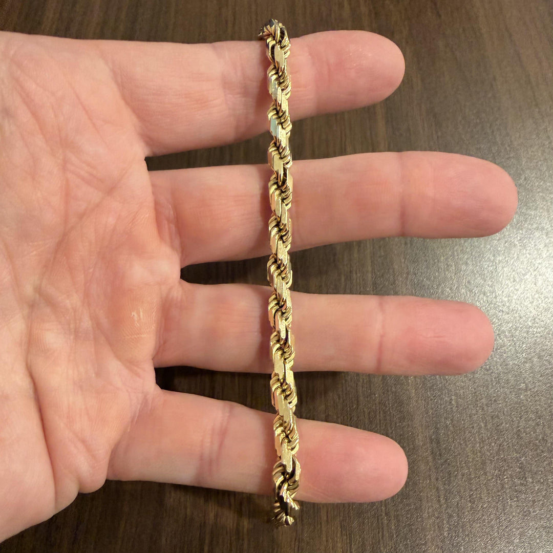 14k Yellow Gold 22g Solid Heavy 5mm Diamond Cut Ladies Rope Bracelet Italy 7.25"