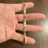 14k Yellow Gold 14.7g Multi Color Cabochon Glass Fancy Link Bracelet Italy 7.75"