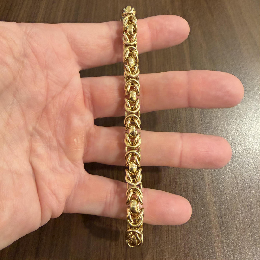 14k Yellow Gold 18.4g Thick 8mm Squared Byzantine Link Bracelet Italy 7.25"