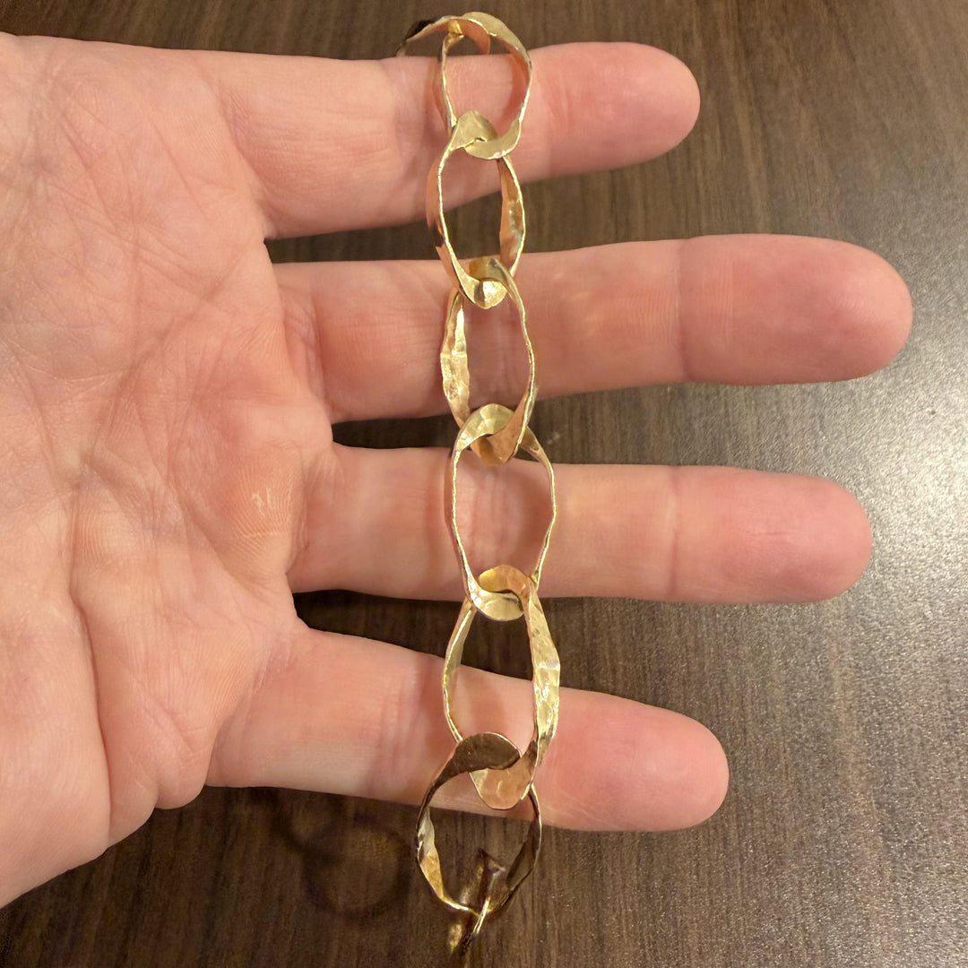 14k Yellow Gold 17.4g Ladies Hammered 10mm Abstract Oval Link Bracelet 7"