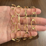 14k Yellow Gold 49.4g Long Hammered 12mm Abstract Oval Link Necklace 36"