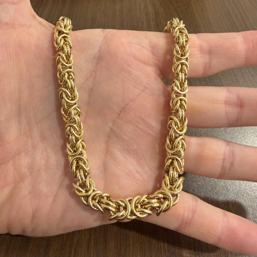14k Yellow Gold 40.6g Thick Graduated Squared Byzantine Link Necklace Italy 17"