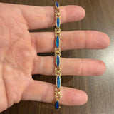 14k Yellow Gold and Opal 13g Ladies Fancy Link Bracelet 7"