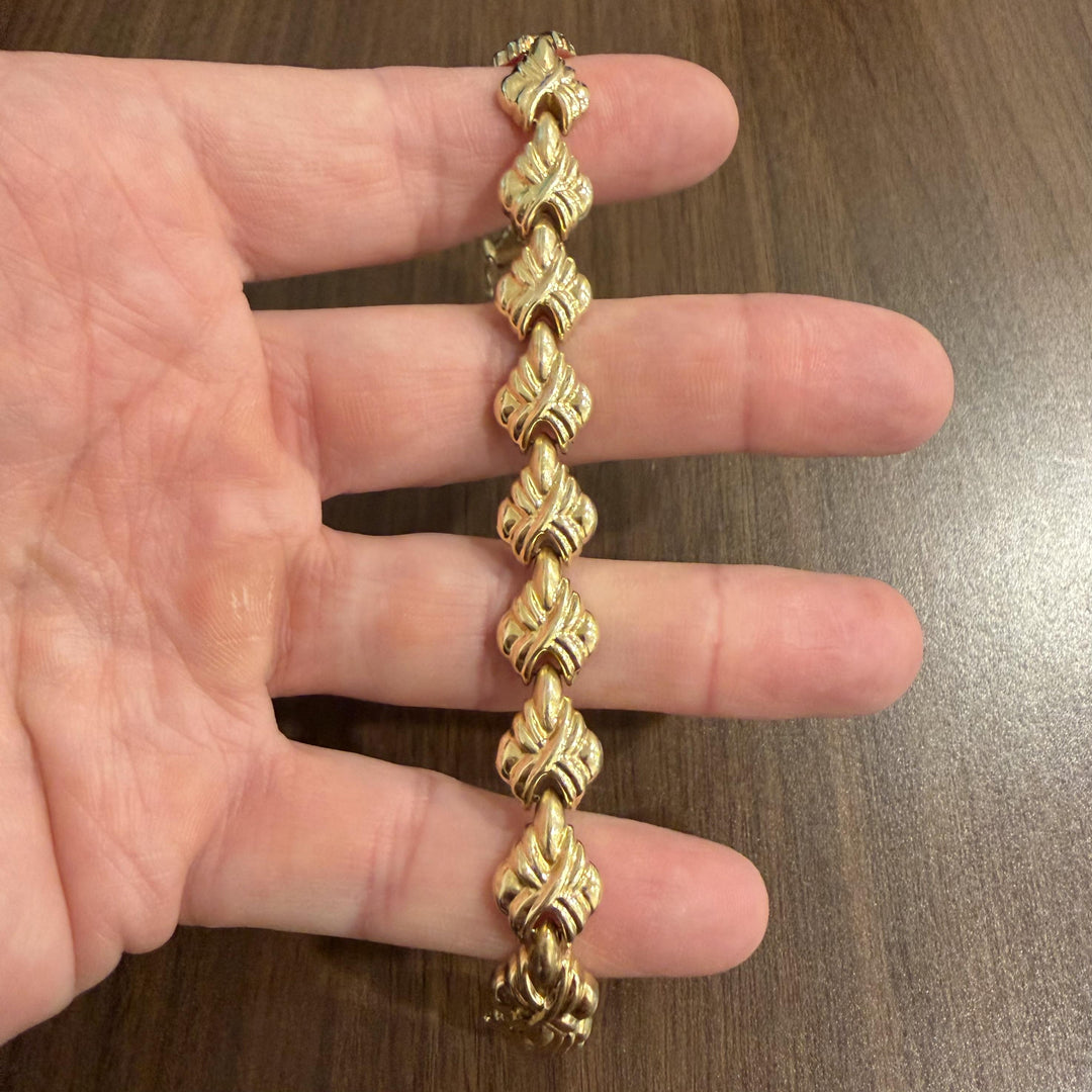 14k Yellow Gold 18.6g Vintage Polished 12mm Fancy Link Bracelet Italy 7.25"