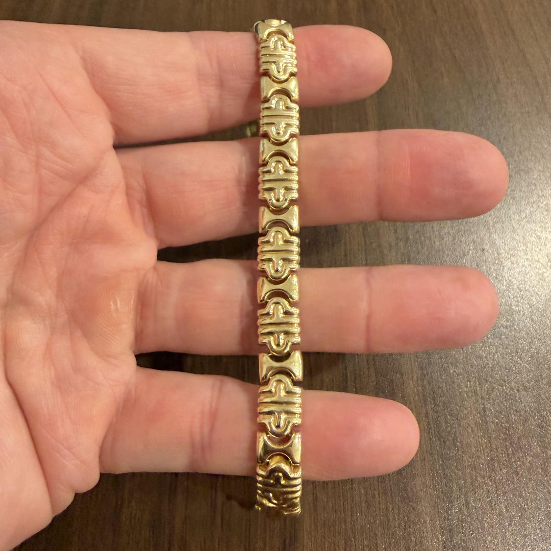 14k Yellow Gold 18.1g Vintage Polished 9mm Fancy Link Bracelet Italy 7"