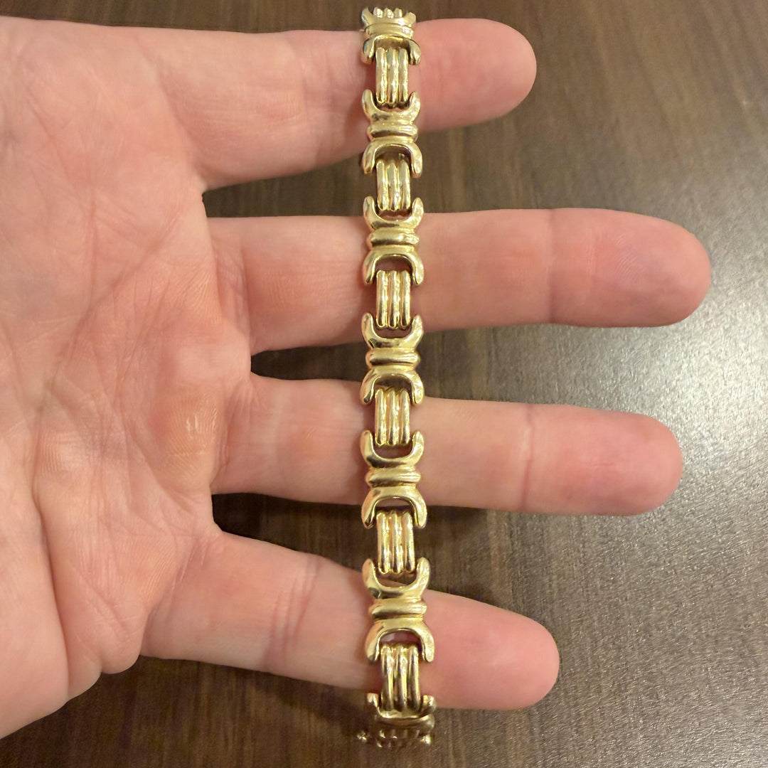 14k Yellow Gold 18.5g Vintage Polished 10.5mm Fancy Link Bracelet Italy 7.5"