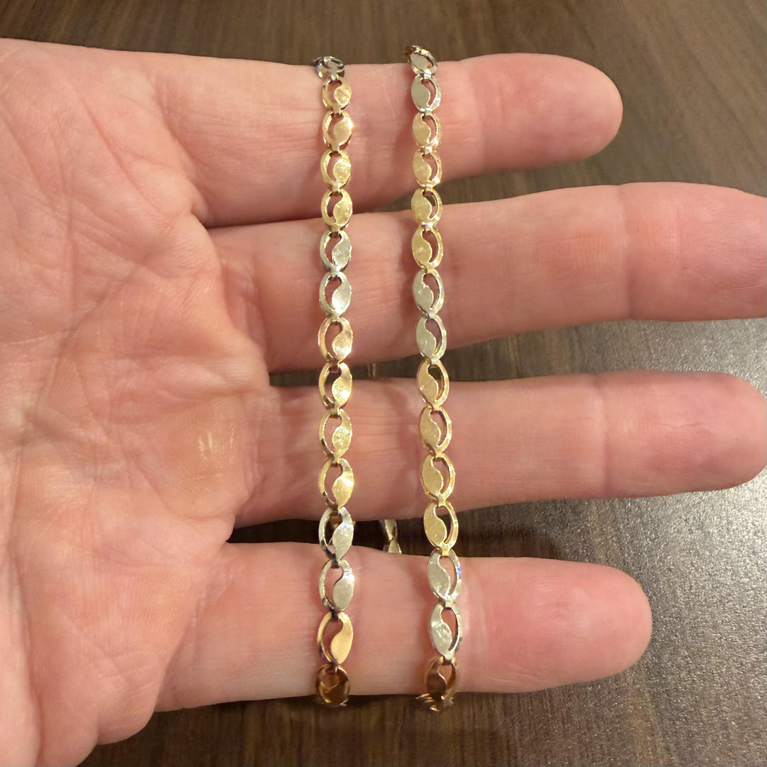 14k Yellow White and Rose Gold 9.4g Fancy Link Chain Necklace Italy 18"