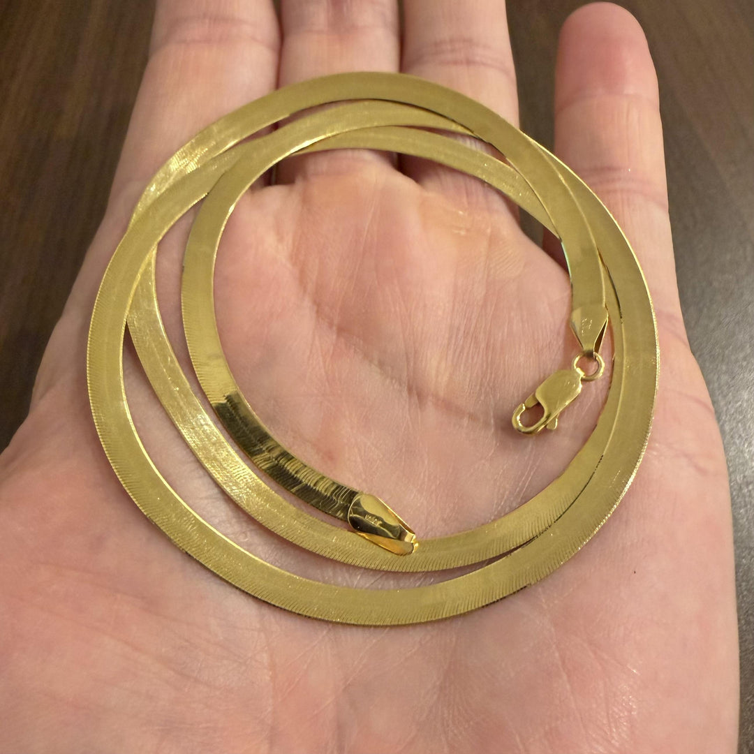 14k Yellow Gold 10.6g Milor Flat Silky 4.5mm Herringbone Link Necklace Italy 24"